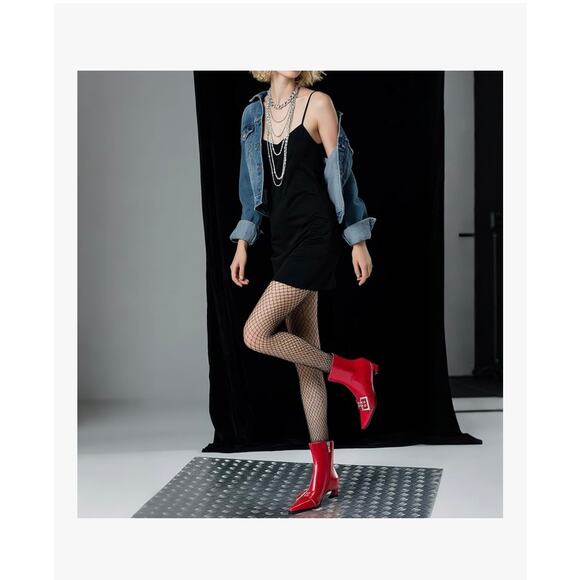 Women Booties Buckle Ankle Kitten Low Heel Eyelet Pointy Toe Dress Short Zips - Picture 9 of 10